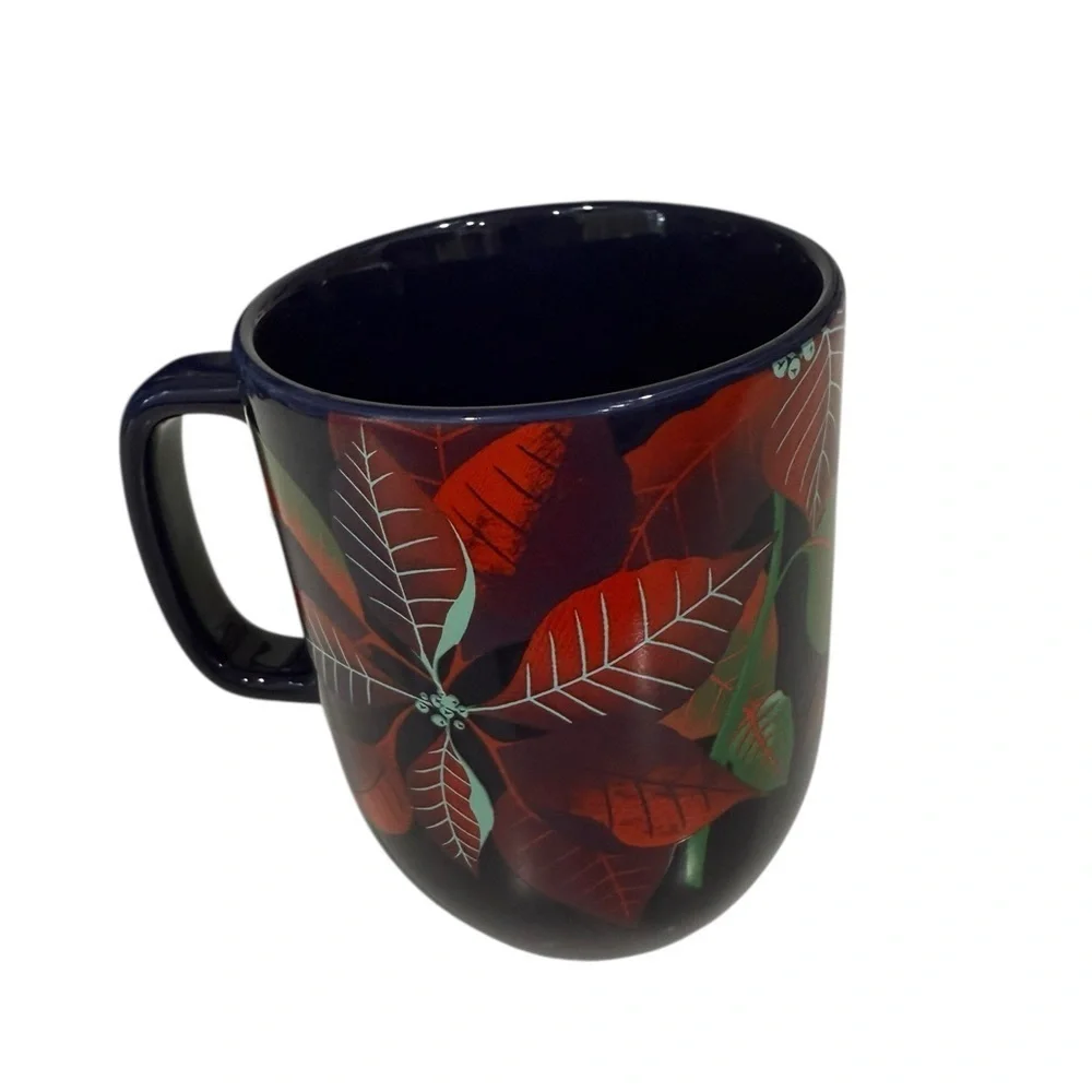 Starbucks 2020 Limited Edition Poinsettia Christmas Mug Navy Blue 12 Ounce